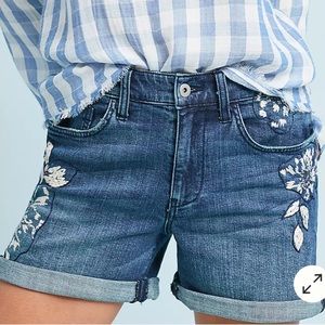Flash Sale 50%! Off Pilcro Mid-Rise Embroidered Boyfriend Slim Shorts
